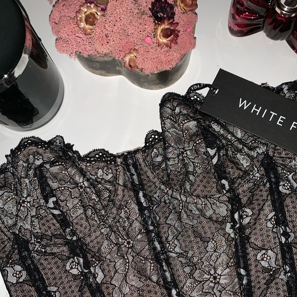 White Fox Boutique Tops - White Fox Save Your Tears Bustier Black Lace Corset Metallic
